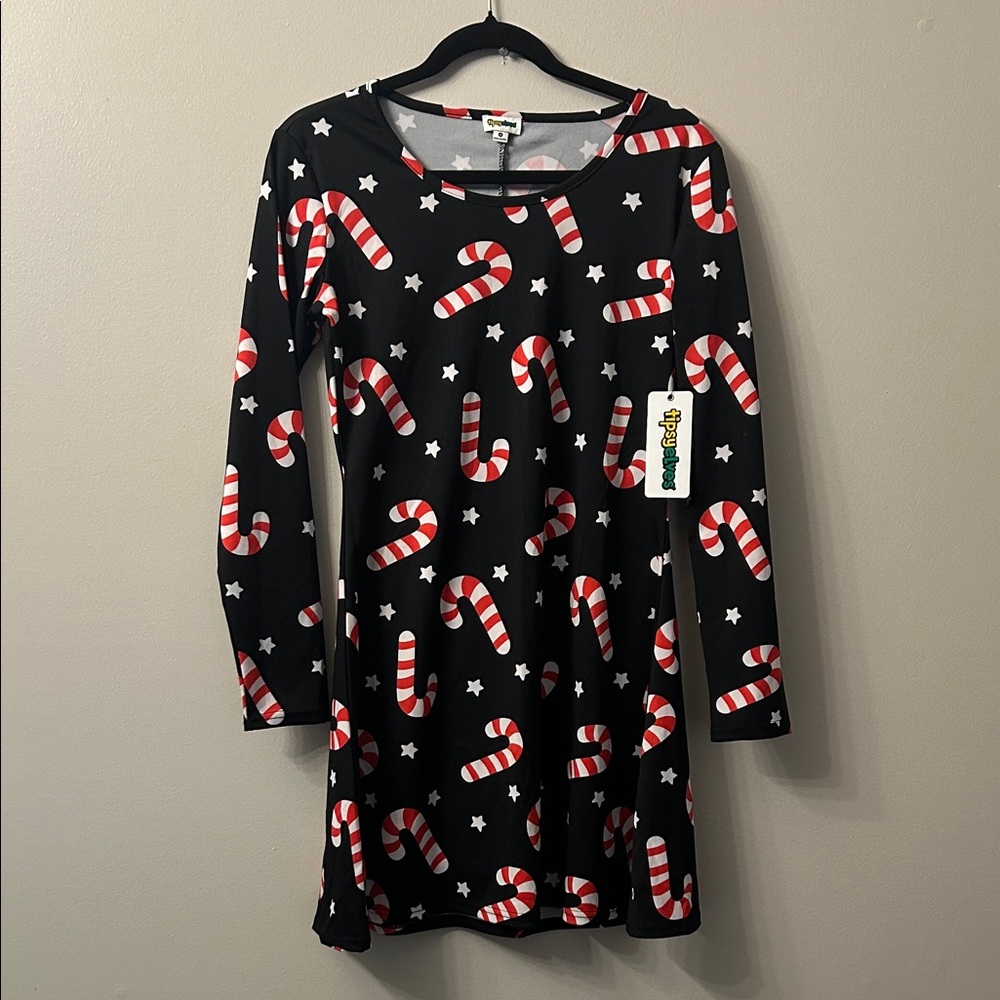 Tipsy Elves Black Candy Cane Mini Dress